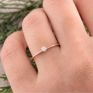 Dainty Rose Gold Moissanite Promise Ring size 4”